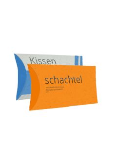 Kissenschachtel mit individuellem Aufdruck aus Graskarton, 9 x 3 x 9 cm (ab 50 Stück)