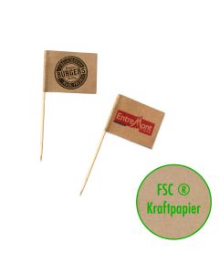 Minipicker auf grau-braunem Kraftpapier mit Logo bedrucken